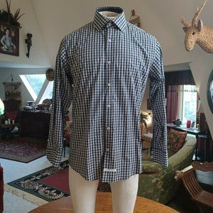 English Laundry Men’s Medium 15-1/2 Shirt Light Blue Plaid Embroidered Logo